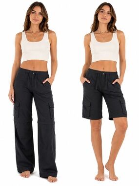 Y2K Vintage Prana Convertible Cargo Pants Zip Off Hiking Pants (Black) 14 L/XL